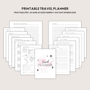 Printable travel planner, Vacation and Trip Itinerary Organizer, Budget, Packing list, Daily Journal, Instant PDF Download A4 and A5