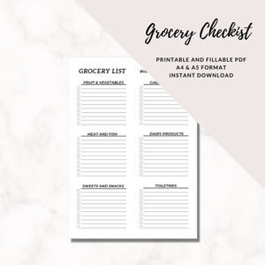 Printable and Fillable Grocery Checklist Shopping List | Etsy