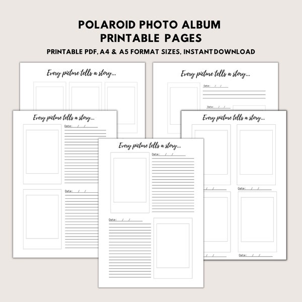 Printable Photo Album Pages, Polaroid Photo Album, Photo Diary, Scrapbook Pages, Scrapbooking Bundle, Photo Album Digital Pages