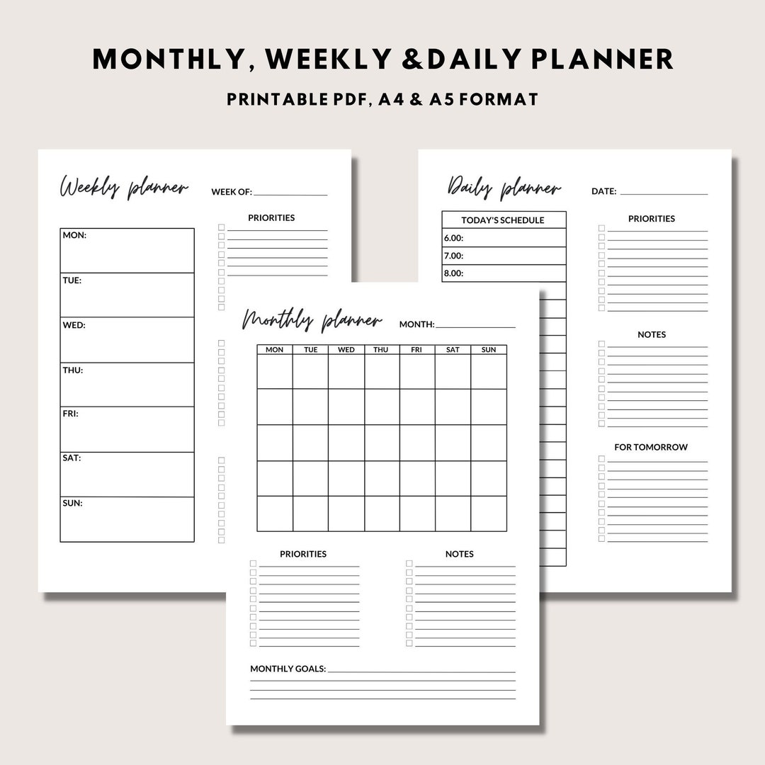 Monthly Weekly & Daily Printable Planner Simple and Easy - Etsy