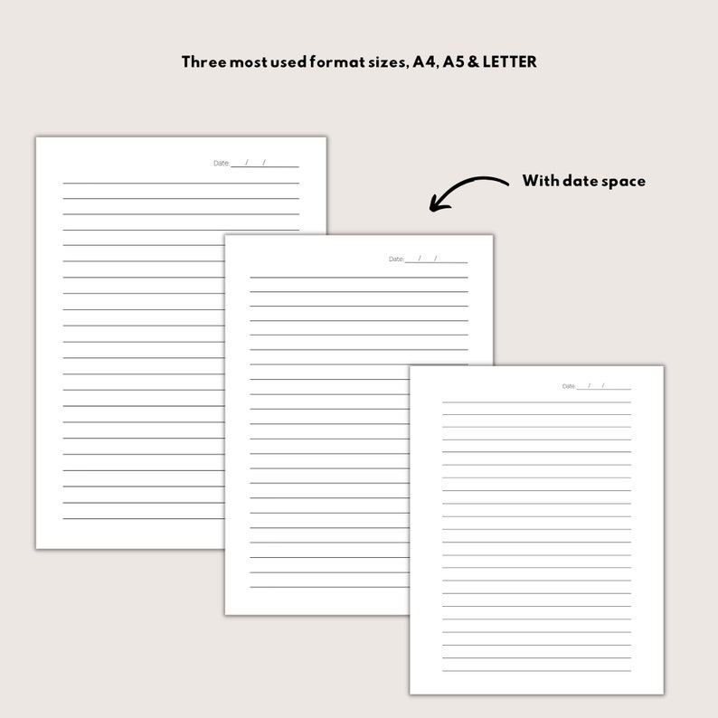 Lined, Square Grid, Dot Grid Printable Pages With Edge, Date Space ...