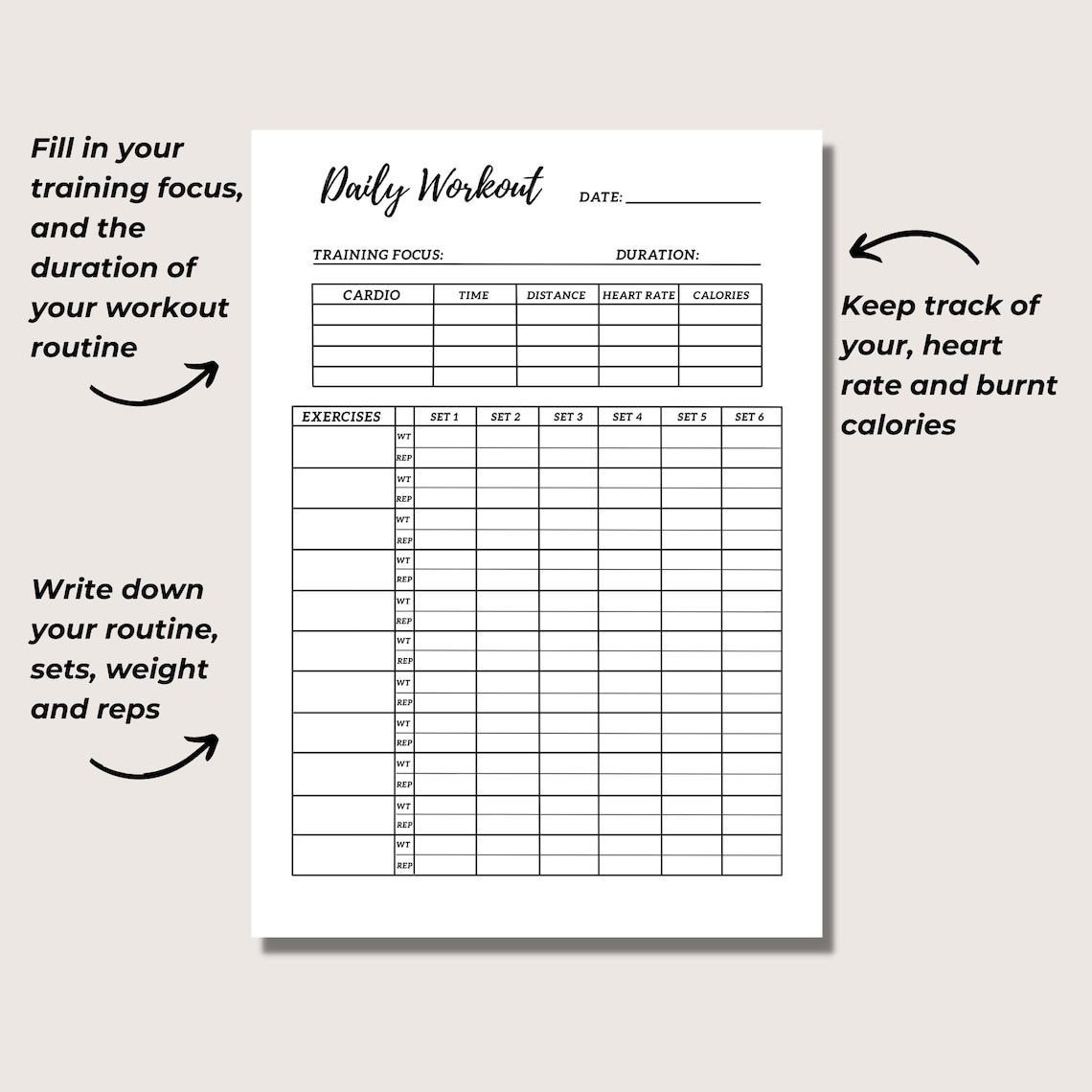 Workout Tracker Printable Daily Workout Plan Printable Gym Training