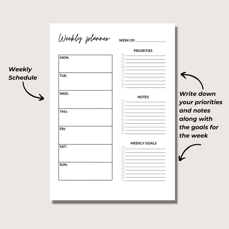 Monthly weekly daily printable planner simple and easy etsy