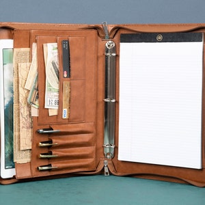 Business Portfolio Binder 3 Rings, Handmade Padfolio Folder with Clipboard, Professional Portfolio Folder for Tablets