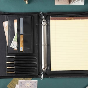 Business Portfolio Binder 3 Rings, Handmade Padfolio Folder with Clipboard, Professional Portfolio Folder for Tablets