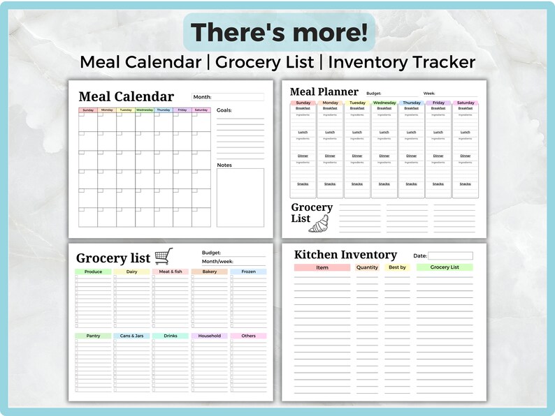Meal Planner, Grocery List Printable Bundle Meal Plan Template Daily ...