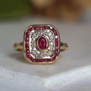 18K gold Art Deco ruby and diamond ring, Antique ruby engagement ring