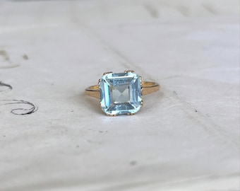 Bague vintage aigue marine carrée or 18k bague ancienne années 1940