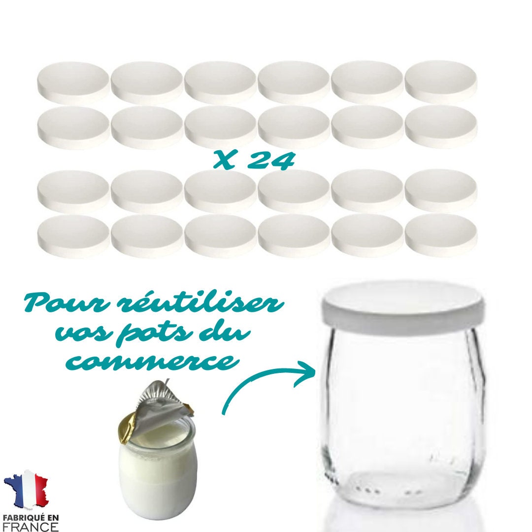 Set of 24 Glass Yogurt Pot Lids Made in France set of 24, White Etsy