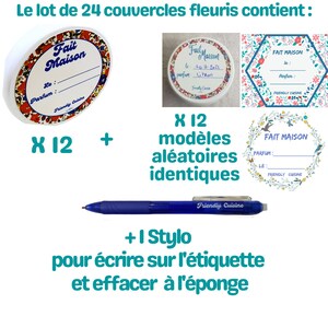 Set mit 24 Deckeln für Glasjoghurtbecher mit Blumenetiketten