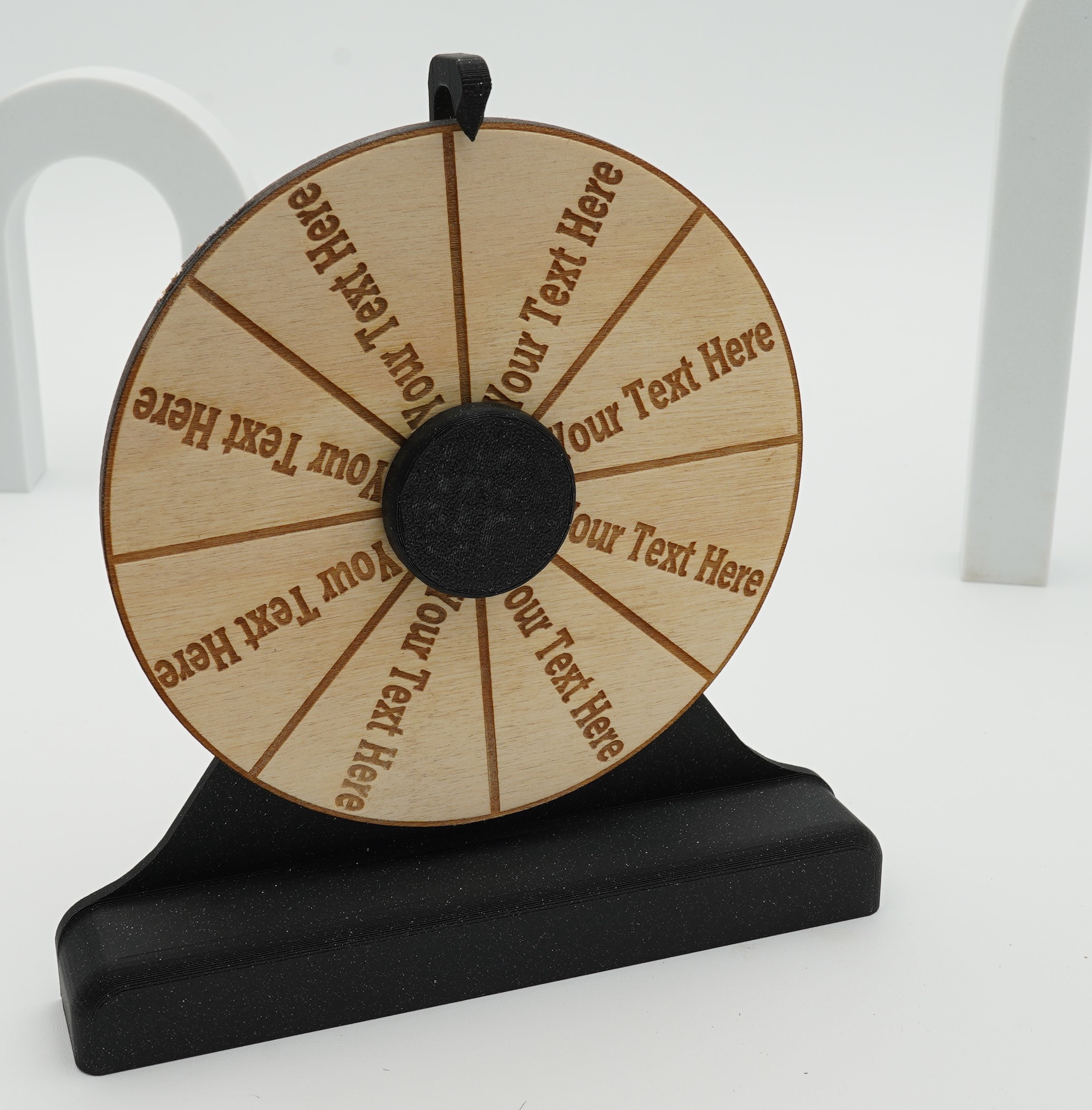 Customizable Desktop Prize Wheel: Engraved Wood & Plastic Base