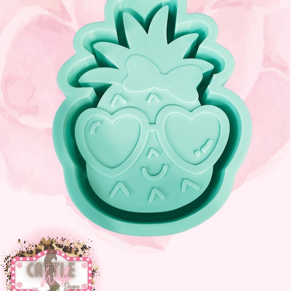 Pineapple Girl with bow and Heart Sunglasses SILICONE Freshie Mold