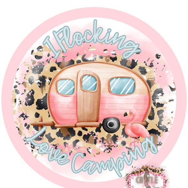 3 Flamingo Camping Queen of the Camper Pink Cheetah Leopard Round Cardstock PNG Digital File Only