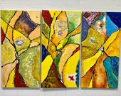 Lady in Waiting, Hero & Contender - triptych original abstract modern art paintings