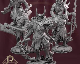 May include: Five gray painted miniature figures of warriors wearing armor and holding weapons. The figures are posed in a dynamic fighting stance.