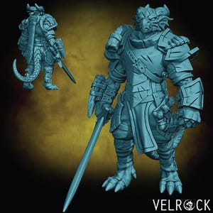 Male Dragonkin Fighter | Dragonborn Miniature | Velrock Art | Company of Dragons 2 | 3D Resin Print