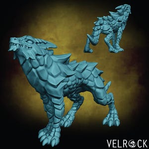 May include: Two light blue dragon figurines with intricate detailing. One is in a walking pose, the other in the background. The dragons feature textured scales, sharp claws, and spines. The Velrock logo is visible in the bottom right corner.