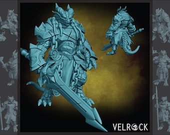 Dragonborn Paladin | Armored Miniature | Velrock Art | Company of Dragons 2 | 3D Resin Print