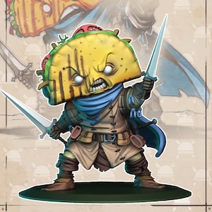 Taco Swordsman | Soldado Saboroso | Food Fight | Quirky Unlimited | Impressão de Resina 3D