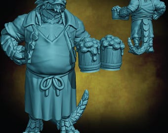 Dragonkin Bartender | Dragonfolk Miniature | Velrock Art | Company of Dragons 2 | 3D Resin Print
