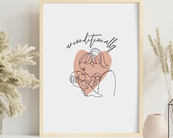 Digital Art Download, Mother and Baby Wall Art, Wall Decor, Minimalist Wall Prints, New Mom Gift