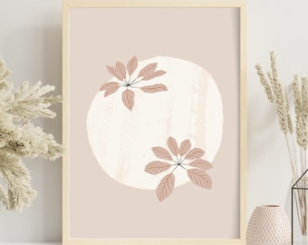 Leaf Plant Printable, Neutral Print, Minimalist Art, Digital Download, Wall Art