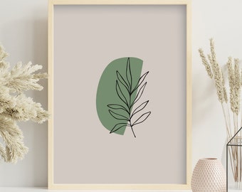 Minimalist Abstract Plant Art, Digital Print, Plant Outline Wall Art, Green Plant Print, Instant Download