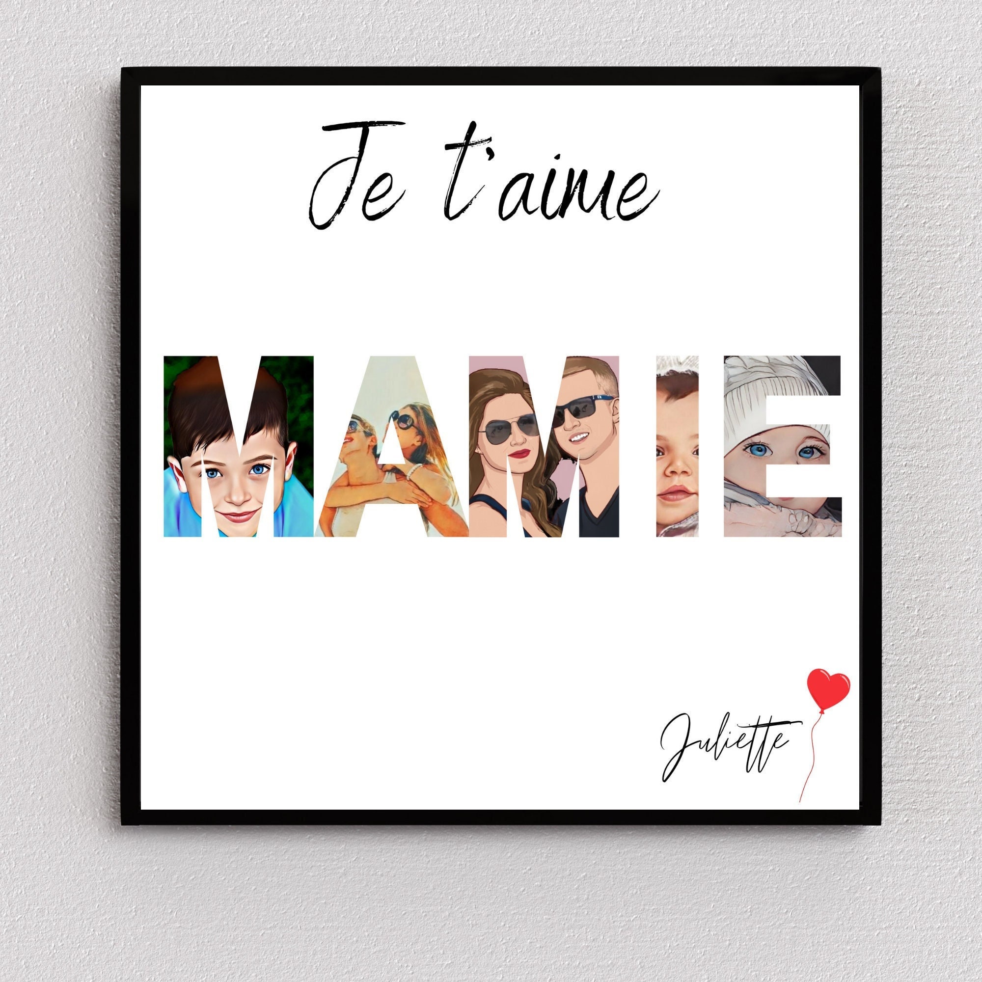 Affiche Mamie Personnalisée | Portrait Personnalisé Fête Des Mères Pères Cadeau Anniversaire Papi Af