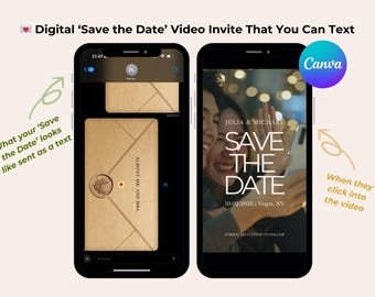 Minimalist Modern Digital Save the Date Video Clean White Canva Template Envelope Animation Custom Names Date Location Text Email Social
