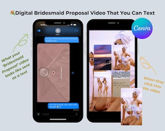 Dusty Pink Bridesmaid Proposal Video Editable Canva Template Retro Glitch Effect Photo Collage Digital Wedding Card Text Email Social Media