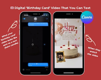 Interactive Digital Birthday Card Canva Video Template with Candle Countdown Photo Frame Custom Message Name MP4 Text Email Social Media