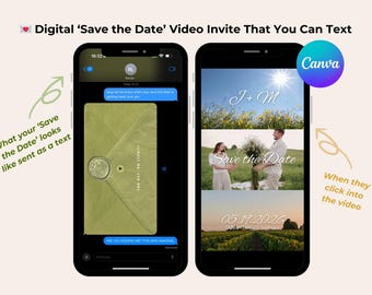 Digital Save the Date Video Envelope Opening Animation 3 Video Panels Canva Wedding Template Formal Invite to Follow Text Email Social Media