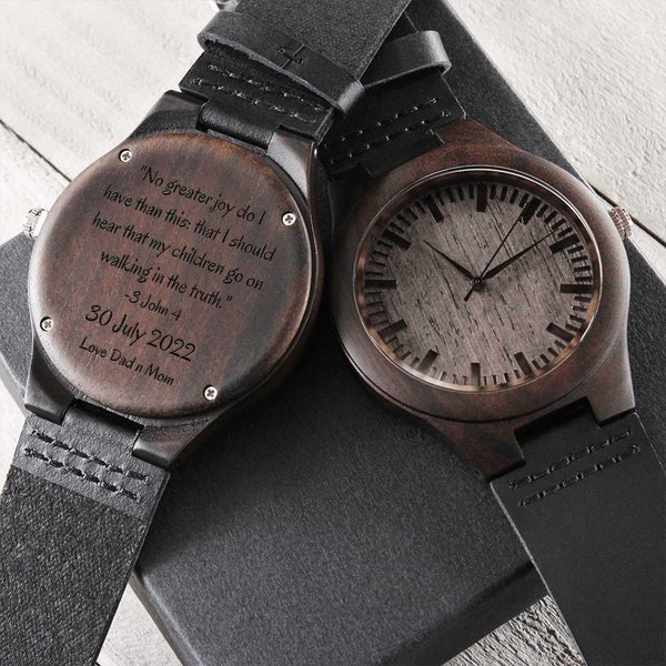 Reloj de sándalo grabado: regalo de bautismo de un testigo de Jehová para un hermano