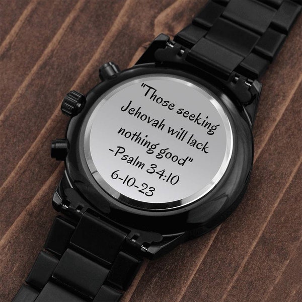 Regalo de bautismo de JW: Reloj cronógrafo negro grabado para hermano
