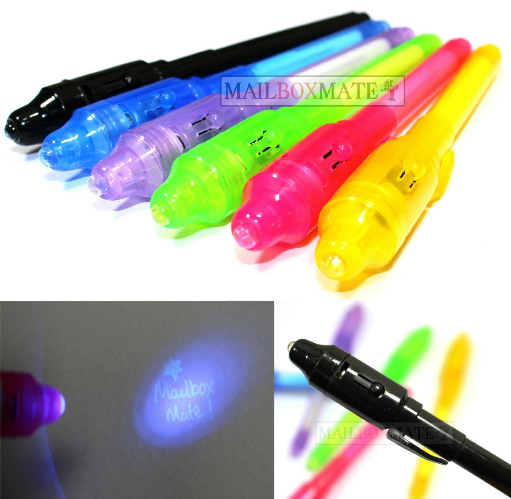 DirectGlow Set of 3 Invisible UV Blacklight Ink Marker Blue Red Yellow with  UV Lights