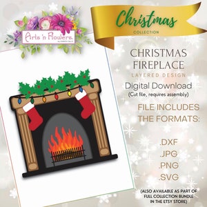 Kerst Open haard gelaagd gesneden bestand, sharon callis, kerstmis, svg, png, dxf, jpg, decor, ambacht, cricut, silhouet, scan 'n cut