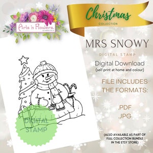 Mrs Snowy, Weihnachten, .pdf, .jpg digitaler Stempel, printable, Wandkunst, Poster, Kunst, download, Sharon Callis,
