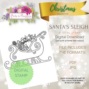 Schlitten des Weihnachtsmanns, Weihnachten, .pdf, .jpg digitaler Stempel, zum Ausdrucken, Kunst, Poster, Kunst, Download,