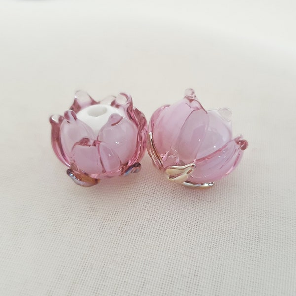 SWEET BALLERINA Flower Glass Bead, 12-13 mm Lovely Light Pink Rose Bud Glass Beads, Artisan Special Pink Waterlily Lampwork Glass Bead, 1pc