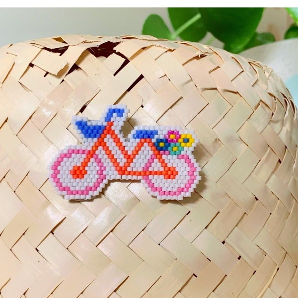 Broche vélo fleuri - broche perles tissées à la main - broche fleurs