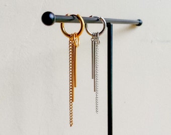 Creolen mit baumelnder Kette, Ohrstecker – minimalistische Ohrringe – einzigartige und anpassbare Ohrringe