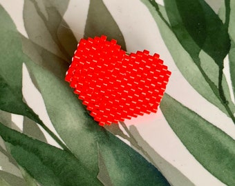 Pearl heart brooch - love jewel - red heart - handmade gift