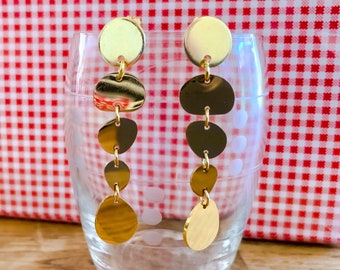 Long dangling earrings organic shapes gold or silver