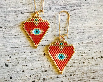 Ex-voto earrings, evil eye earrings, lucky jewelry, hand-woven beads