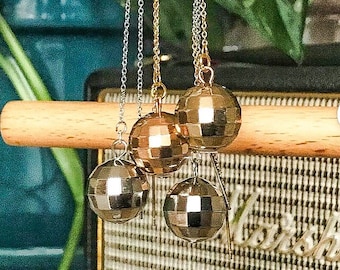 Gold or silver disco ball earrings - gold or silver chain earrings - original party earrings