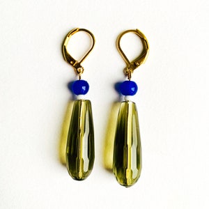 Glass drop dangling earrings vintage retro style colorful earrings handmade jewelry Brown