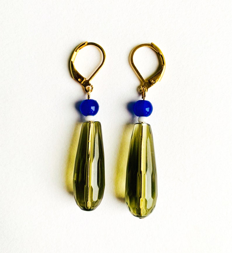 Glass drop dangling earrings vintage retro style colorful earrings handmade jewelry Brown