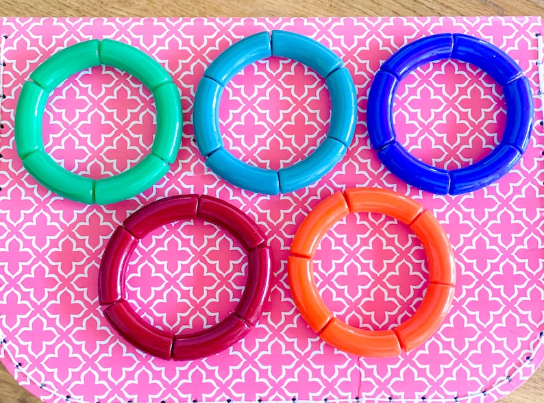 Curved acrylic tube bracelet pastel color bracelet large tubular bead bracelets image 2