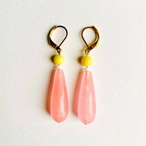 Glass drop dangling earrings vintage retro style colorful earrings handmade jewelry Pink