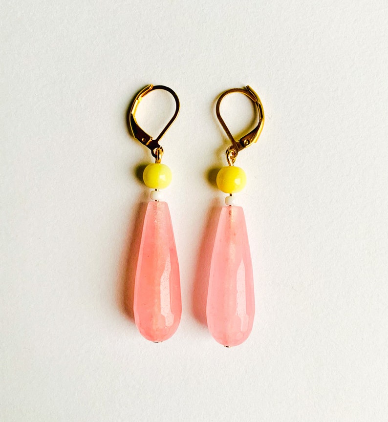 Glass drop dangling earrings vintage retro style colorful earrings handmade jewelry Pink